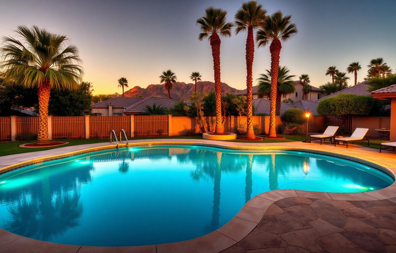 Las Vegas backyard pool at golden hour